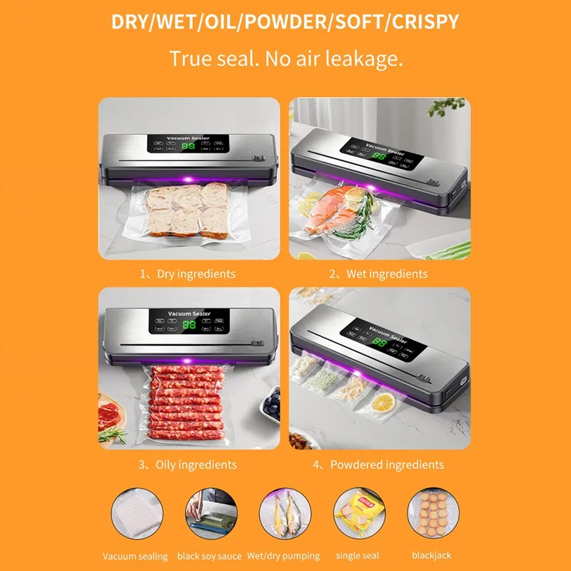 819 Вакуумный упаковочный аппарат с регулировкой температуры, УФ-стерилизацией, комплект из 10 пакетов для вакуумной упаковки - ЕС вилка