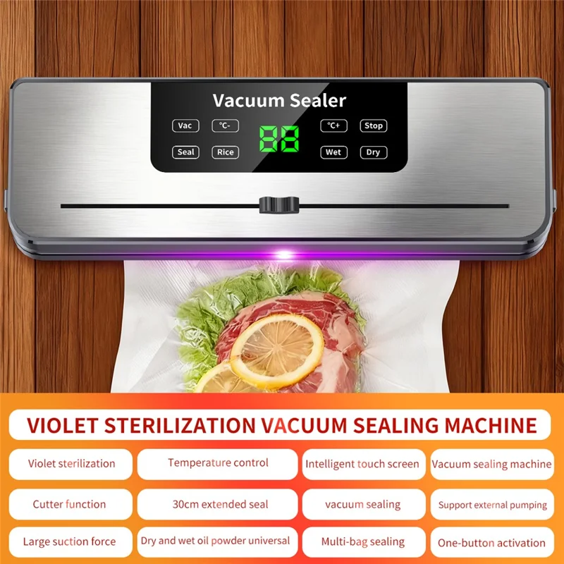 819 Вакуумный упаковочный аппарат с регулировкой температуры, УФ-стерилизацией, комплект из 10 пакетов для вакуумной упаковки - ЕС вилка