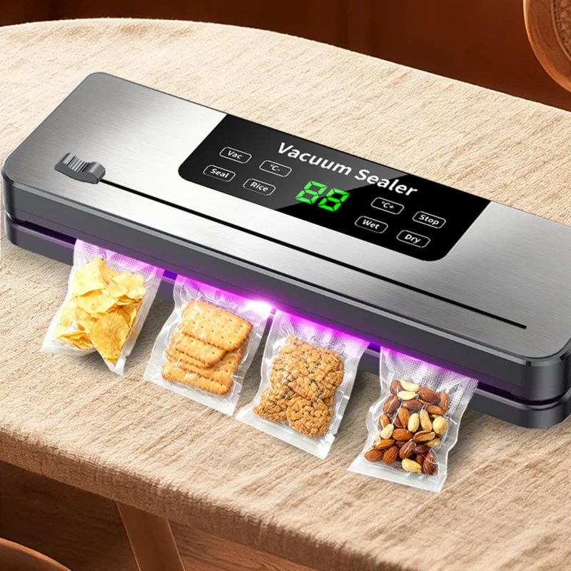 819 Вакуумный упаковочный аппарат с регулировкой температуры, УФ-стерилизацией, комплект из 10 пакетов для вакуумной упаковки - ЕС вилка