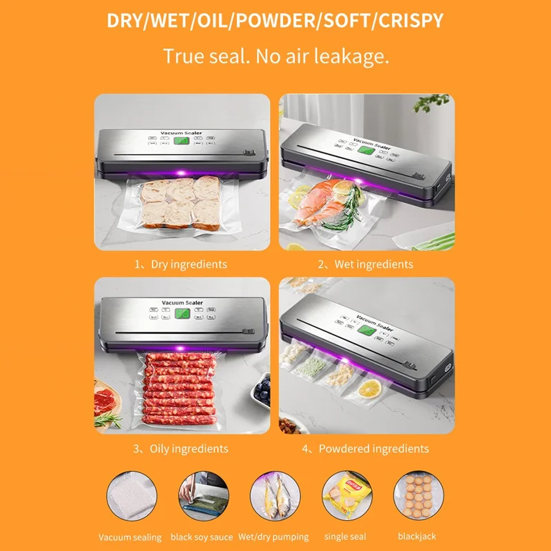 818 Многофункциональный вакуумный упаковщик, машина для упаковки продуктов, сухое и влажное использование, запечатывающее устройство с 10 вакуумными пакетами - штекер ЕС