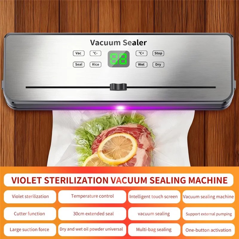 818 Многофункциональный вакуумный упаковщик, машина для упаковки продуктов, сухое и влажное использование, запечатывающее устройство с 10 вакуумными пакетами - штекер ЕС