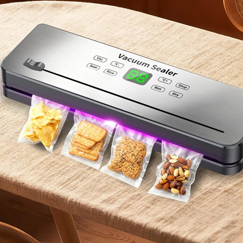 818 Многофункциональный вакуумный упаковщик, машина для упаковки продуктов, сухое и влажное использование, запечатывающее устройство с 10 вакуумными пакетами - штекер ЕС