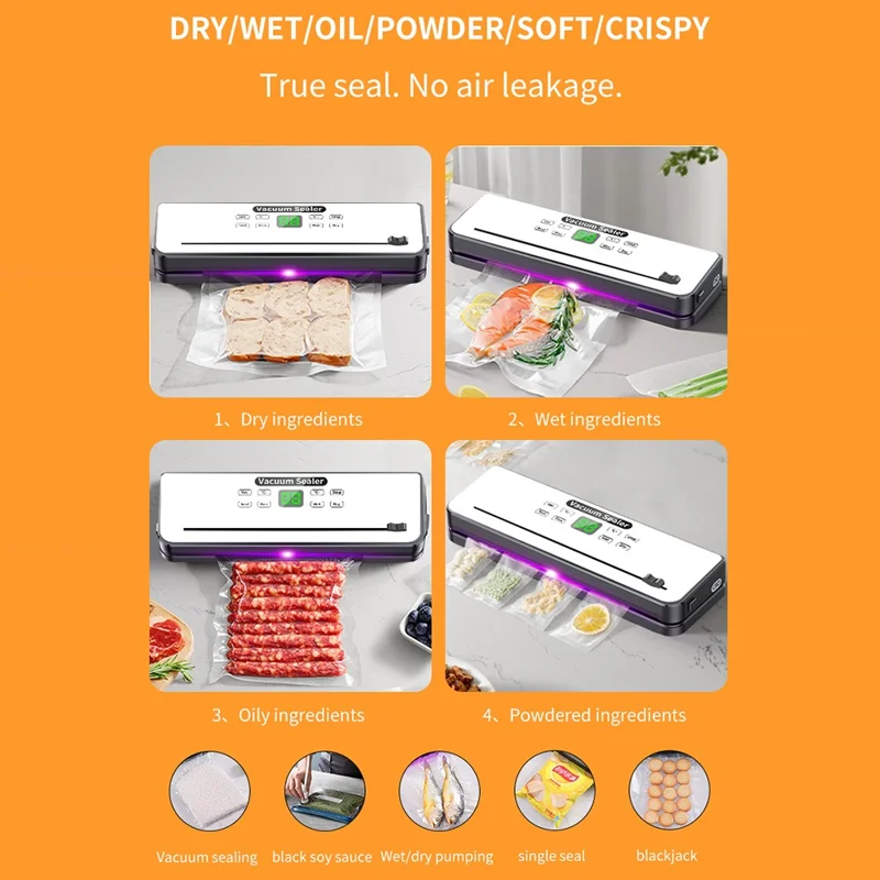 815 Electric Food Vacuum Sealer Temperature Control Dry / Wet Dual Use Sealing Machine with 10 Vacuum Bags - EU Plug