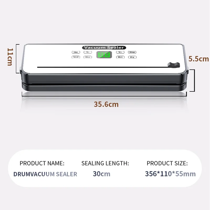 815 Electric Food Vacuum Sealer Temperature Control Dry / Wet Dual Use Sealing Machine with 10 Vacuum Bags - EU Plug