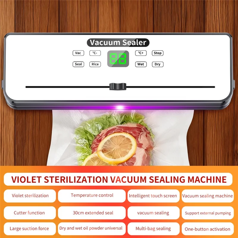815 Electric Food Vacuum Sealer Temperature Control Dry / Wet Dual Use Sealing Machine with 10 Vacuum Bags - EU Plug