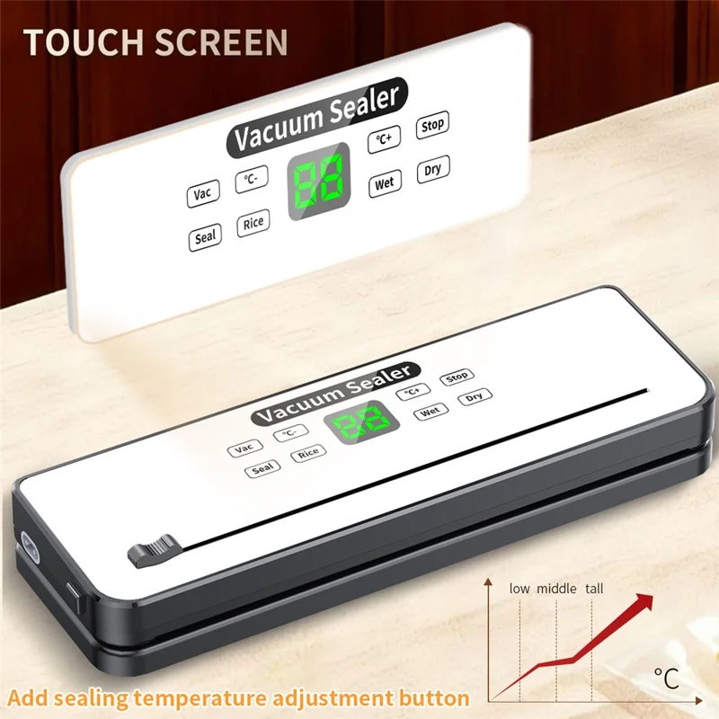 815 Electric Food Vacuum Sealer Temperature Control Dry / Wet Dual Use Sealing Machine with 10 Vacuum Bags - EU Plug
