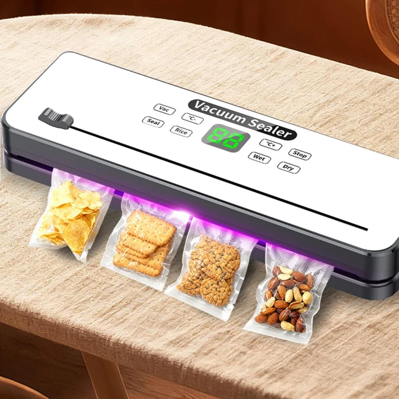 815 Electric Food Vacuum Sealer Temperature Control Dry / Wet Dual Use Sealing Machine with 10 Vacuum Bags - EU Plug