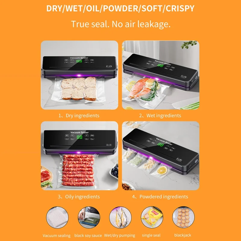 812 Многофункциональный вакуумный упаковщик для продуктов с 10 вакуумными пакетами, сухой и влажный режим, вакуумный упаковочный аппарат — вилка стандарта ЕС