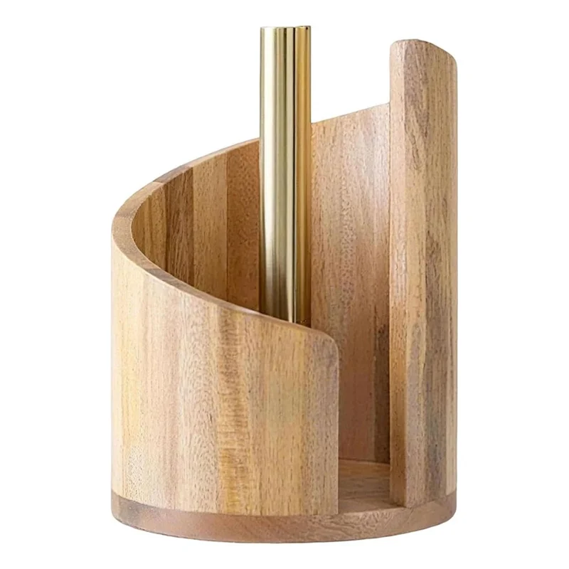 Desktop Wooden Paper Towel Holder Roll Paper Organizer Box  Home Office Decoration - Wood Color