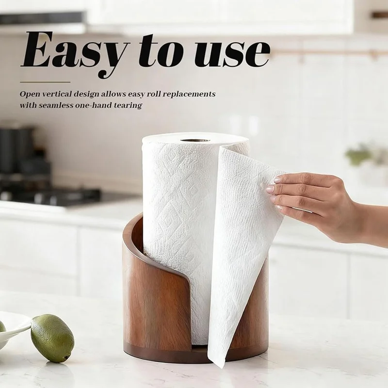 Desktop Wooden Paper Towel Holder Roll Paper Organizer Box  Home Office Decoration - Wood Color