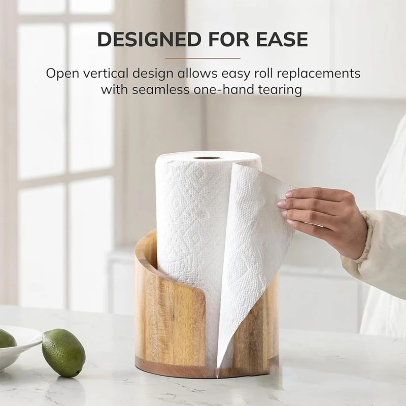 Desktop Wooden Paper Towel Holder Roll Paper Organizer Box  Home Office Decoration - Wood Color