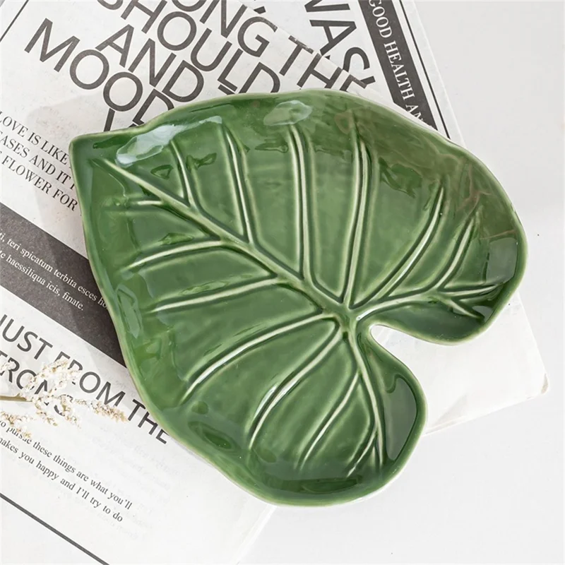 Créatif en forme de feuille bol en céramique support à cuillère porte-ustensiles de cuisine bol décoratif - Vert