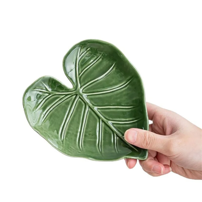 Créatif en forme de feuille bol en céramique support à cuillère porte-ustensiles de cuisine bol décoratif - Vert