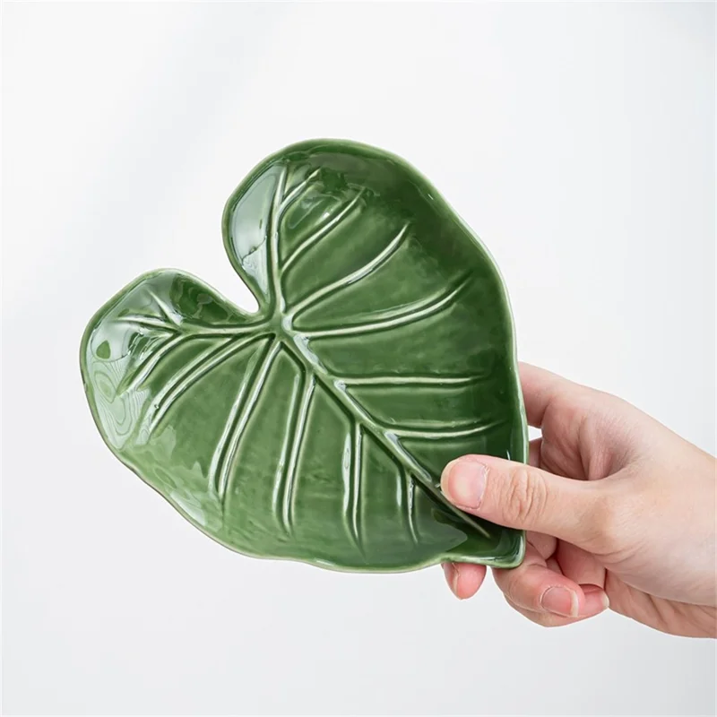 Créatif en forme de feuille bol en céramique support à cuillère porte-ustensiles de cuisine bol décoratif - Vert