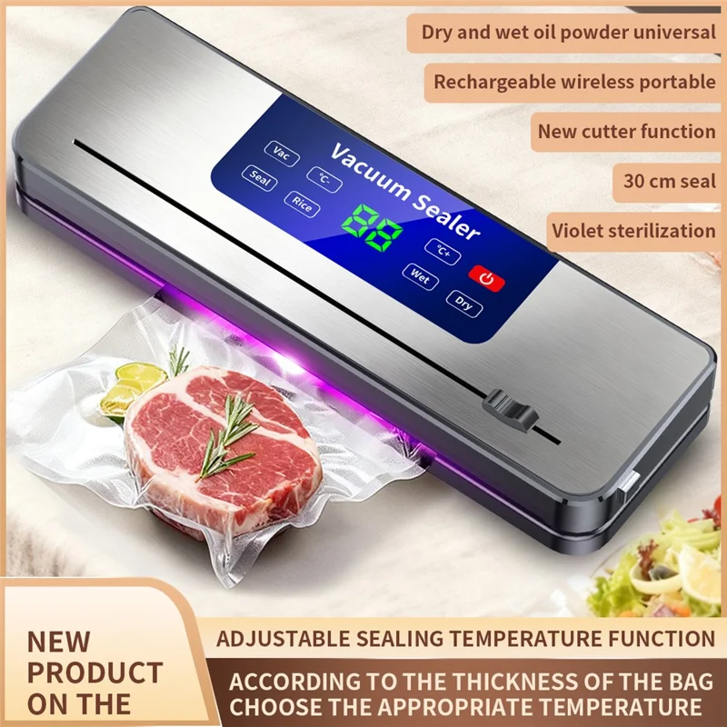 827 Machine à sceller sous vide rechargeable USB, machine à sceller les aliments de cuisine avec 10 sacs texturés (version anglaise) - Saphir