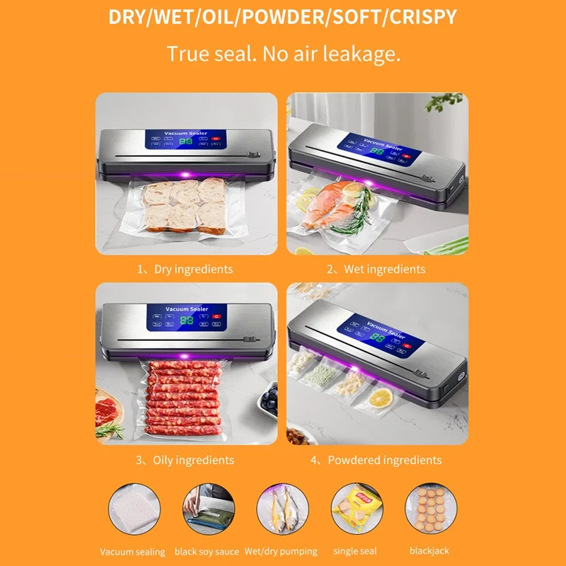 827 Machine à sceller sous vide rechargeable USB, machine à sceller les aliments de cuisine avec 10 sacs texturés (version anglaise) - Saphir
