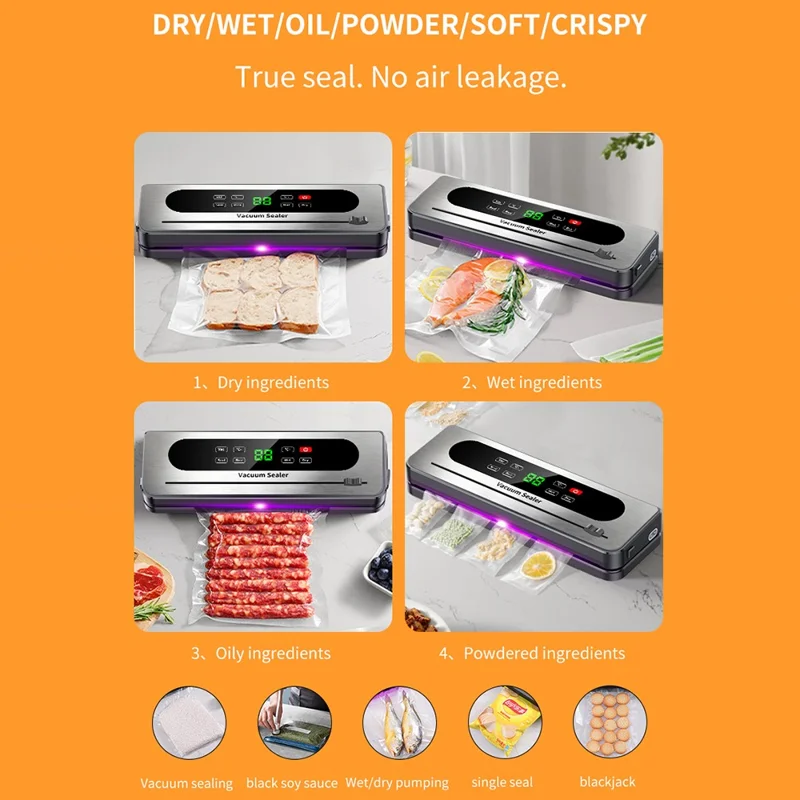 Scelleuse sous vide électrique 826, machine d'emballage avec bouton tactile pour rangement des aliments avec 10 sacs texturés (version anglaise) - Gris foncé