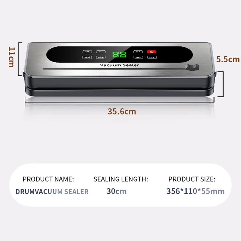 Scelleuse sous vide électrique 826, machine d'emballage avec bouton tactile pour rangement des aliments avec 10 sacs texturés (version anglaise) - Gris foncé