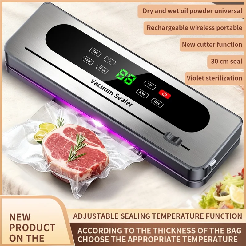Scelleuse sous vide électrique 826, machine d'emballage avec bouton tactile pour rangement des aliments avec 10 sacs texturés (version anglaise) - Gris foncé