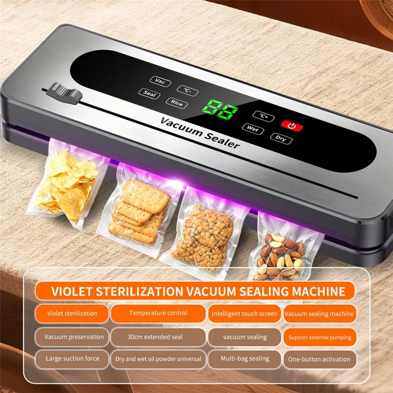 Scelleuse sous vide électrique 826, machine d'emballage avec bouton tactile pour rangement des aliments avec 10 sacs texturés (version anglaise) - Gris foncé