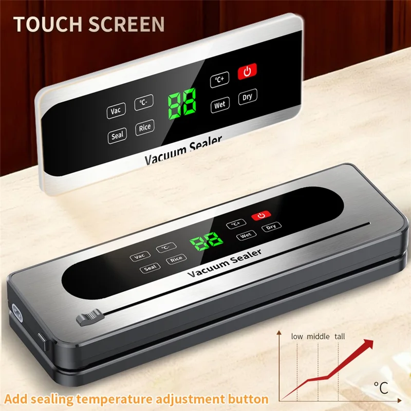 Scelleuse sous vide électrique 826, machine d'emballage avec bouton tactile pour rangement des aliments avec 10 sacs texturés (version anglaise) - Gris foncé