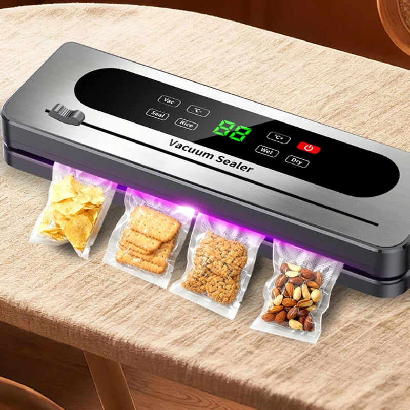 Scelleuse sous vide électrique 826, machine d'emballage avec bouton tactile pour rangement des aliments avec 10 sacs texturés (version anglaise) - Gris foncé