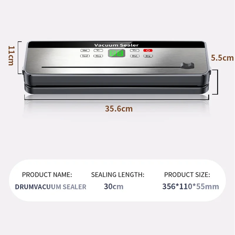 828 Перезаряжаемый вакуумный упаковщик для кухни, запечатыватель для продуктов с 10 текстурированными пакетами (английская версия) — тёмно-серый