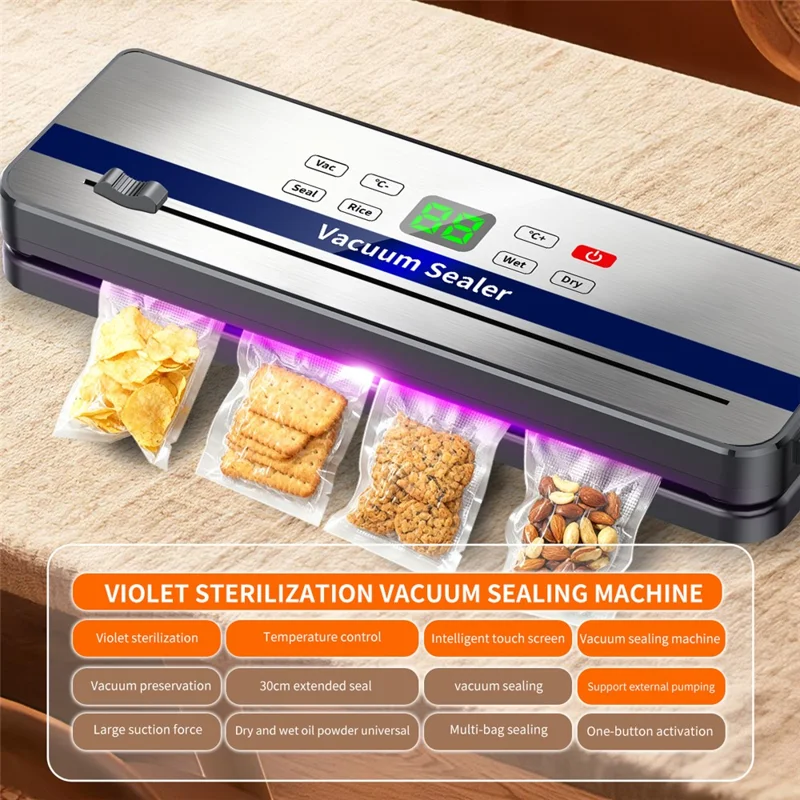 829 Rechargeable Vacuum Sealer Portable Food Sealer Kitchen Preservation Device with 10 Textured Bags (English Version) - Dark Grey