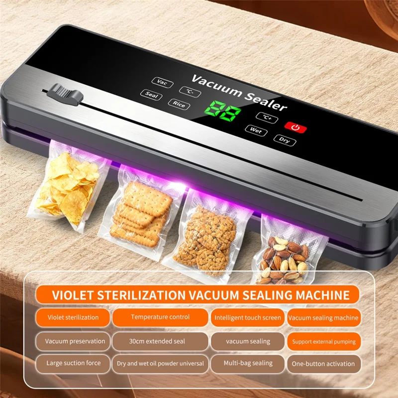 825 Portable Vacuum Sealer USB Rechargeable Kitchen Food Sealing Machine with 10 Textured Bags (English Version) - Dark Grey