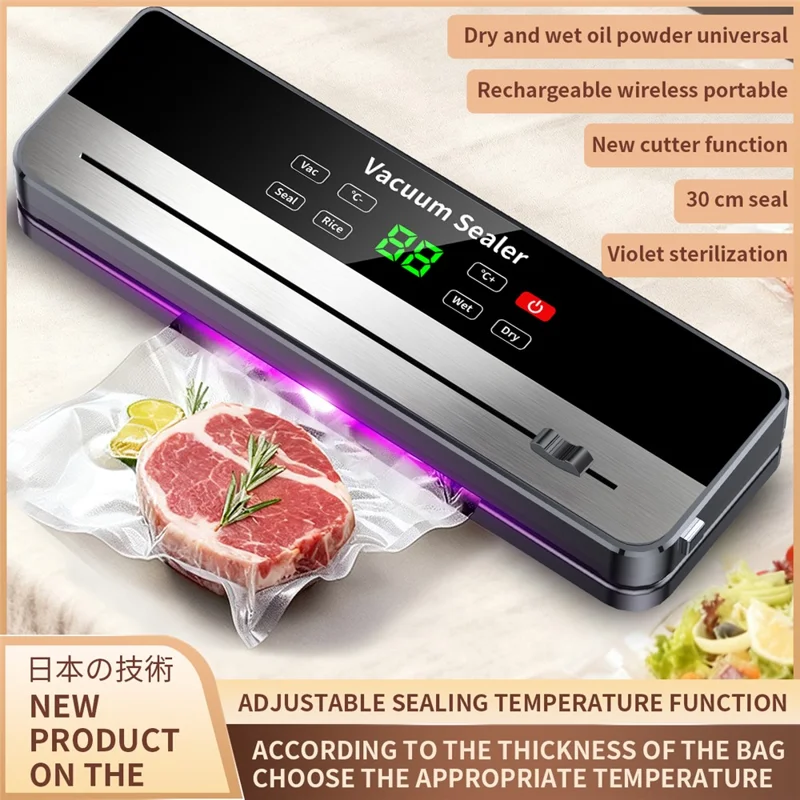 825 Portable Vacuum Sealer USB Rechargeable Kitchen Food Sealing Machine with 10 Textured Bags (English Version) - Dark Grey