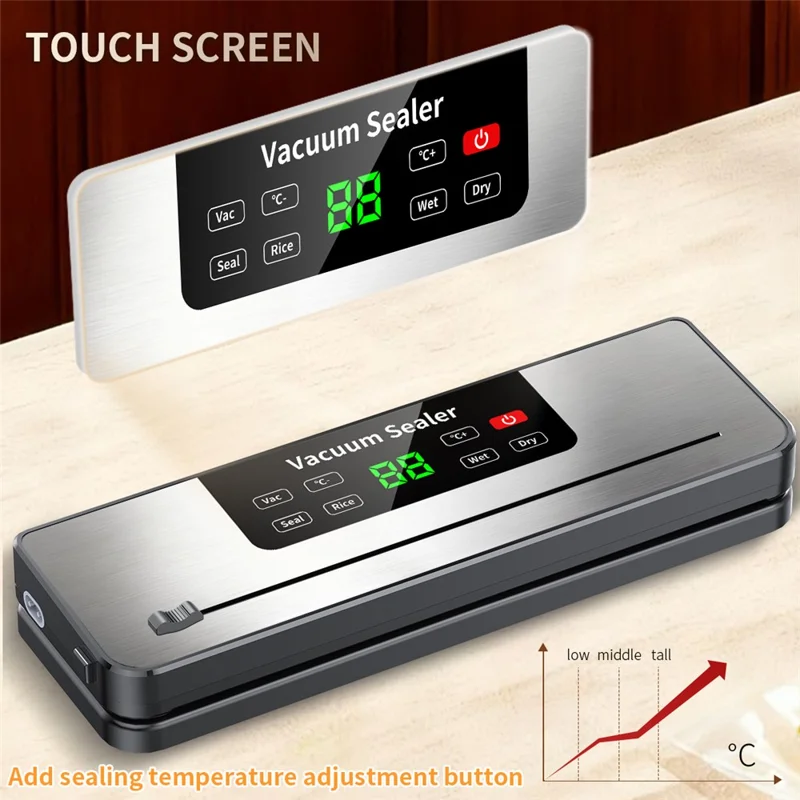 823 Portable Vacuum Sealer Food Sealer Kitchen Preservation Device with 10 Textured Bags (English Version) - Dark Grey