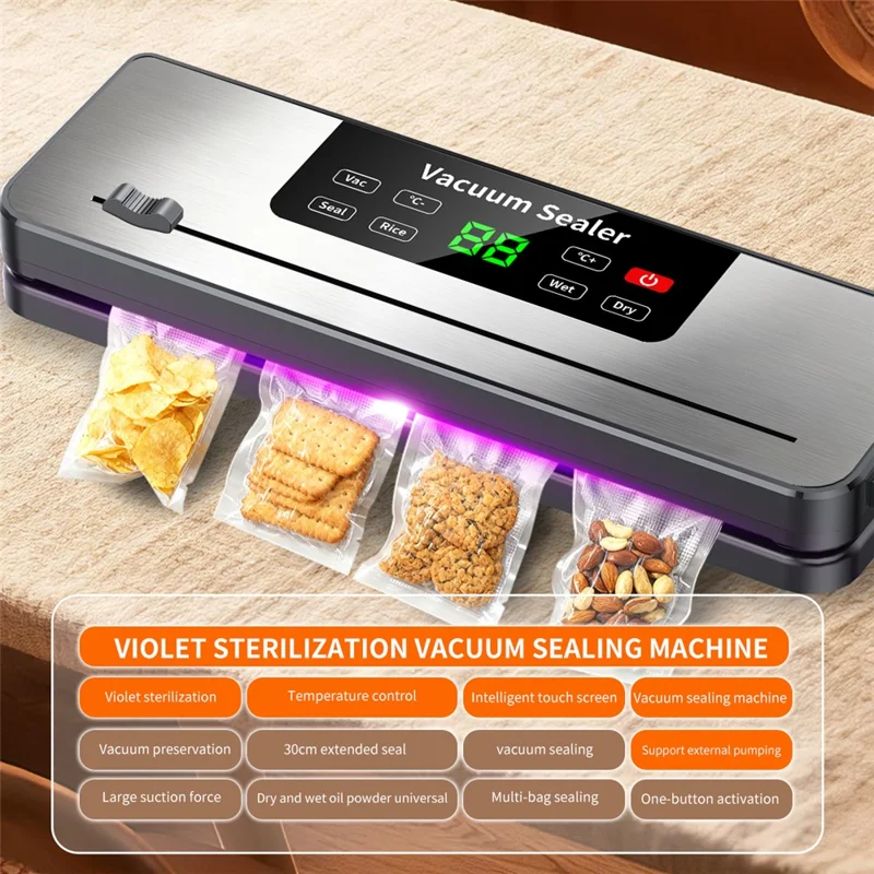 823 Portable Vacuum Sealer Food Sealer Kitchen Preservation Device with 10 Textured Bags (English Version) - Dark Grey