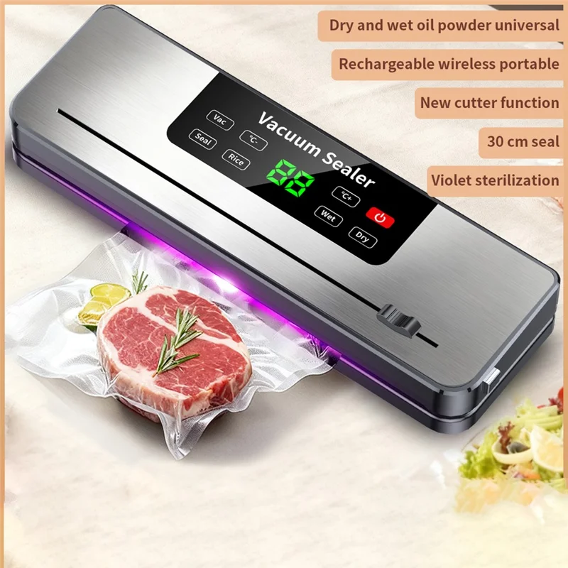 823 Portable Vacuum Sealer Food Sealer Kitchen Preservation Device with 10 Textured Bags (English Version) - Dark Grey