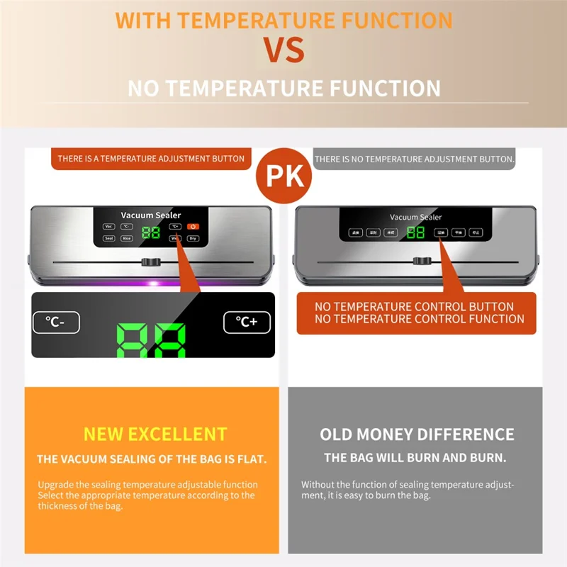 823 Portable Vacuum Sealer Food Sealer Kitchen Preservation Device with 10 Textured Bags (English Version) - Dark Grey