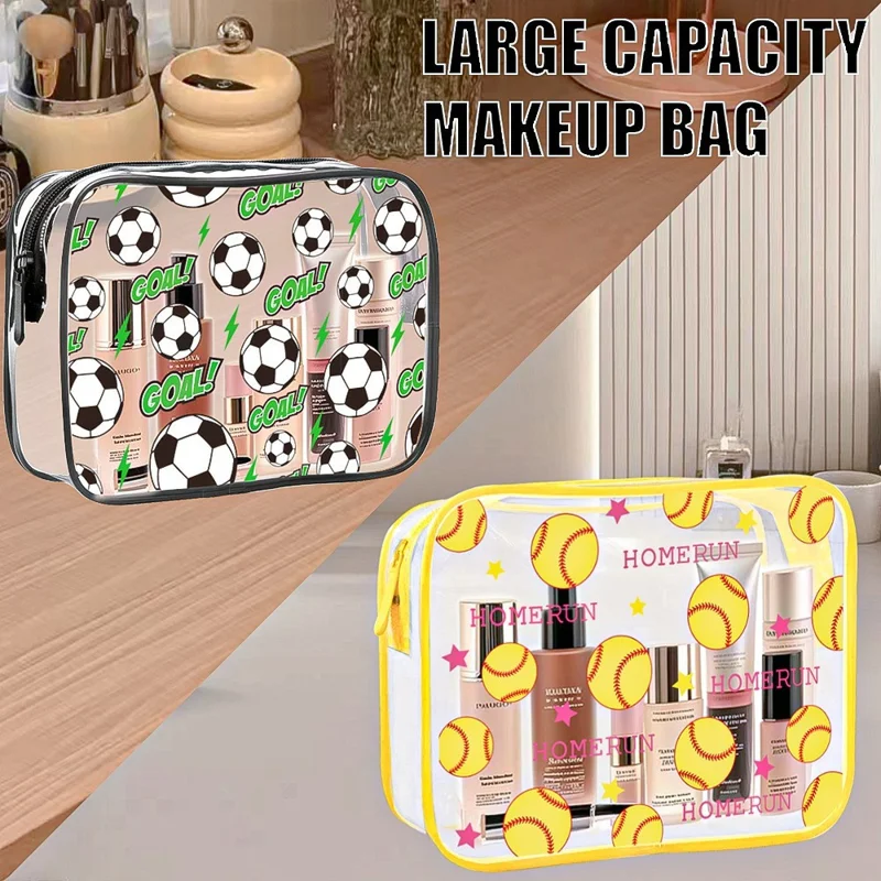 Прозрачная косметичка для путешествий с тематикой спорта, органайзер для туалетных принадлежностей, водонепроницаемый косметичка из ПВХ - черный