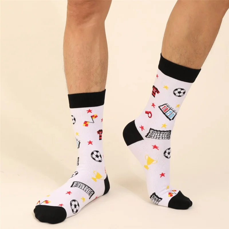 1 paire de chaussettes mi-mollet pour homme, coupe du monde de football, motif sportif, coton respirant, chaussettes athlétiques - blanc