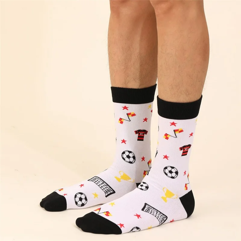 1 paire de chaussettes mi-mollet pour homme, coupe du monde de football, motif sportif, coton respirant, chaussettes athlétiques - blanc