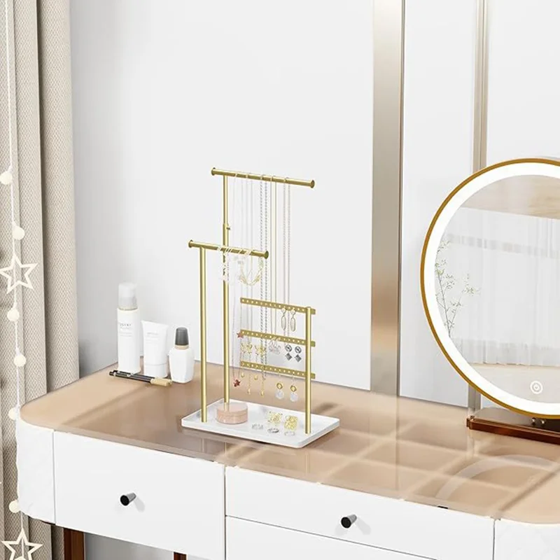 Nordic Jewelry Display Stand Metal Organizer Tray Multi Layer Storage Rack for Ring Earring Necklace - Gold