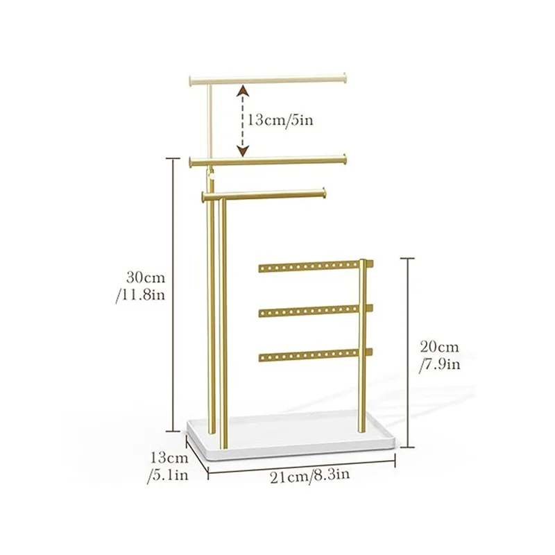 Nordic Jewelry Display Stand Metal Organizer Tray Multi Layer Storage Rack for Ring Earring Necklace - Gold