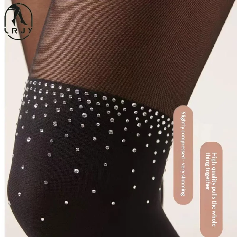 Sexy Patchwork Hot Fix Rhinestones Tights for Women High Elasticity Footed Pantyhose