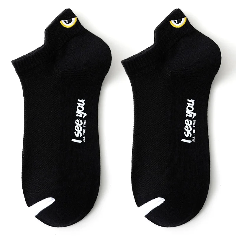 1 Pair Spring Summer Ankle Socks Breathable Low Cut Sports Mesh Eye Pattern Casual Socks - Black