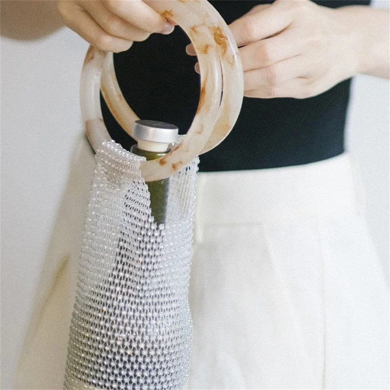 Rhinestones Wine Bottle Carrier Bag Handwoven Luxury Insulated Bottle Bag Czech Crystal Gift Packaging - White