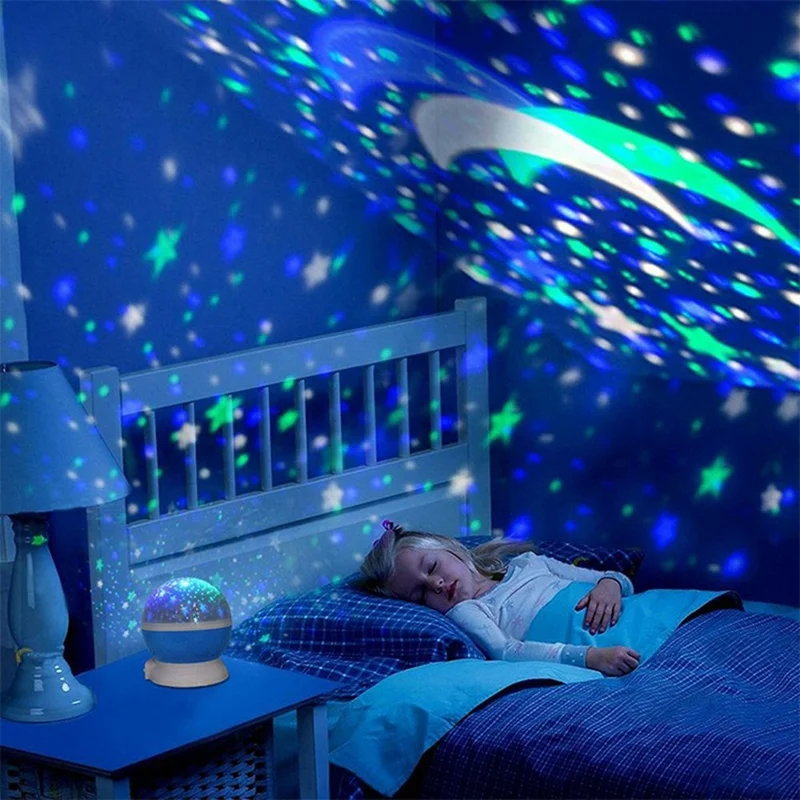 Lampe de projection LED rotative avec projecteur d'étoiles, lampe de table veilleuse pour chambre d'enfant - Bleu