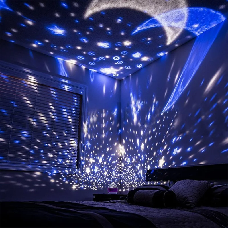 Lampe de projection LED rotative avec projecteur d'étoiles, lampe de table veilleuse pour chambre d'enfant - Bleu