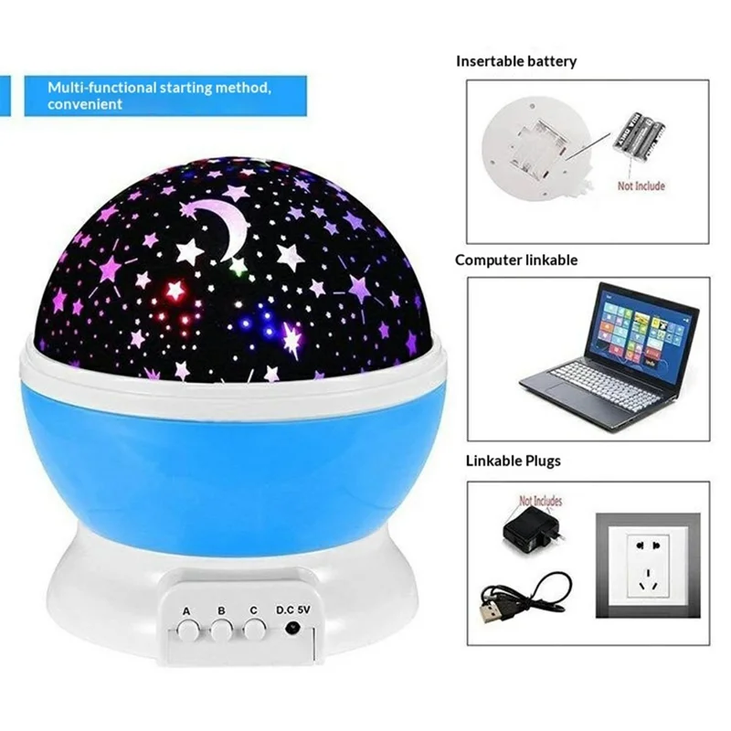Lampe de projection LED rotative avec projecteur d'étoiles, lampe de table veilleuse pour chambre d'enfant - Bleu