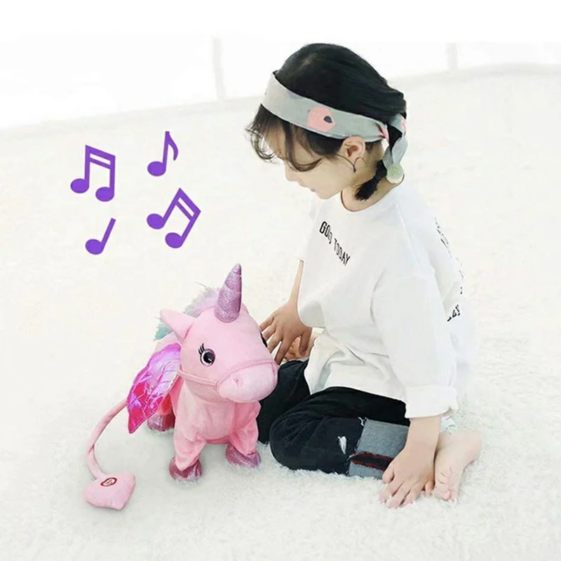 Электрический ходячий единорог детская подарочная поющая игрушка-плюшевый конь с пультом дистанционного управления - розовый