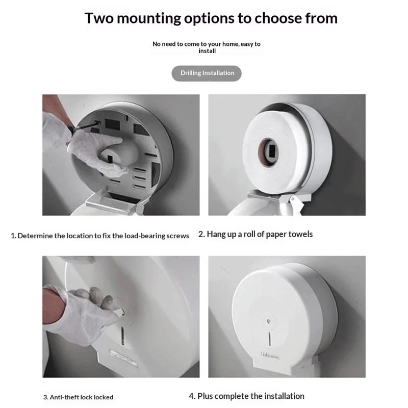 INTERHASA! E51018 Portarrollos de Papel Higiénico Impermeable para Montaje en Pared, Soporte para Rollo Jumbo - Blanco