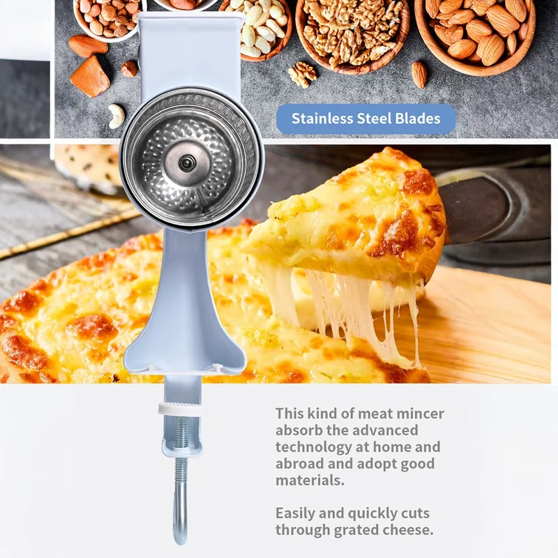 Rallador de Mano Manual Multifuncional, Picador de Carne, Triturador de Nueces, Rallador de Queso, Cuchilla Individual (Certificado FDA) - Blanco