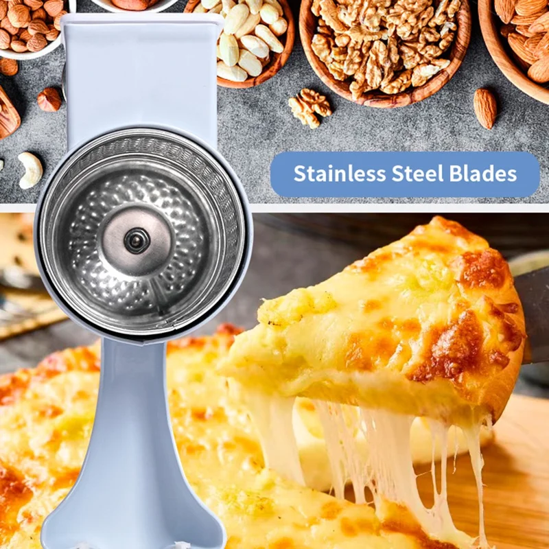 Macinaalimenti Manuale a Manovella Multifunzione, Tritacarne Manuale, Tritanoci, Grattugia per Formaggio con 5 Lame (Certificato FDA) - Bianco