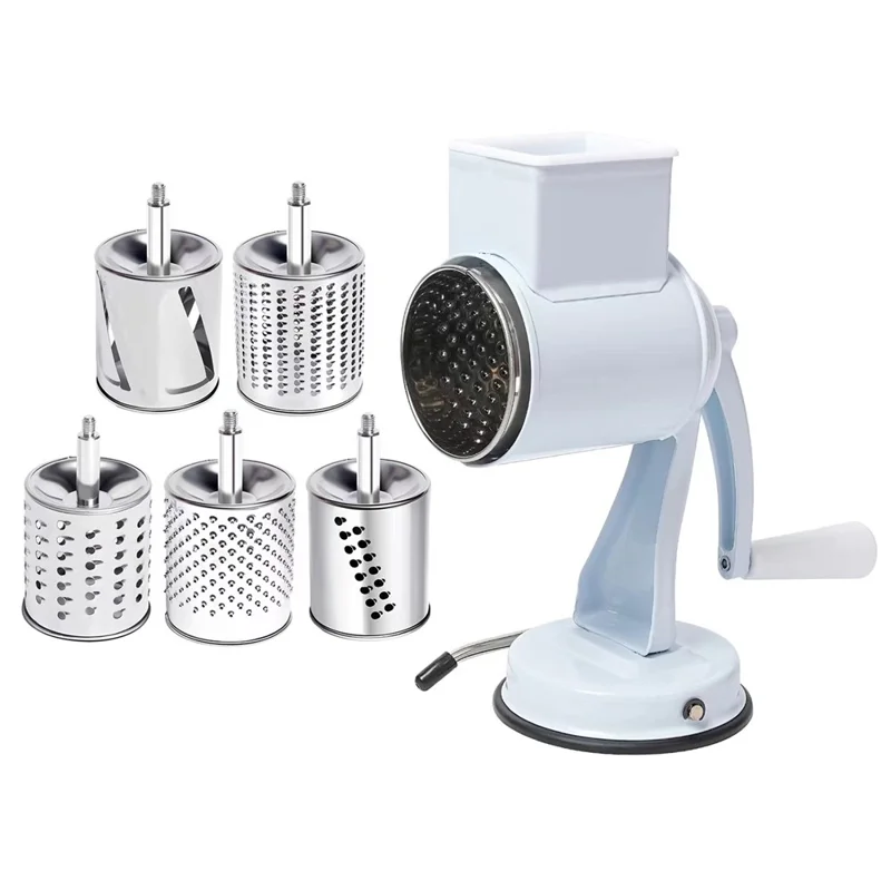 Molinillo Manual con Manivela, Trituradora de Alimentos Multifuncional, Picadora de Carne, Trituradora de Nueces con 5 Cuchillas, Tipo Ventosa (Certificada por la FDA) - Blanco